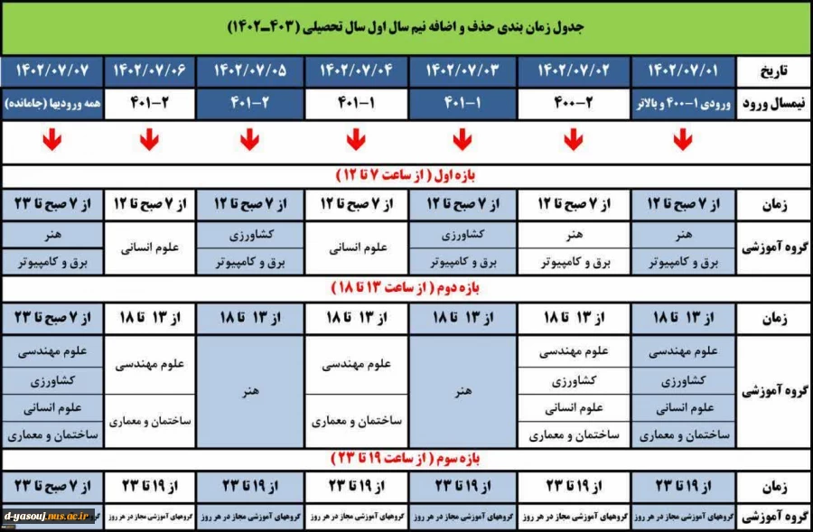 اعلام زمانبندی حذف و اضافه نیم سال اول سال تحصیلی 1402-1403 3